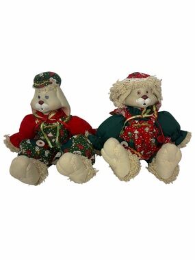 House of Lloyd Hip & Hop Christmas Bunny Pair Plush Dolls Vintage 1995 Set of 2